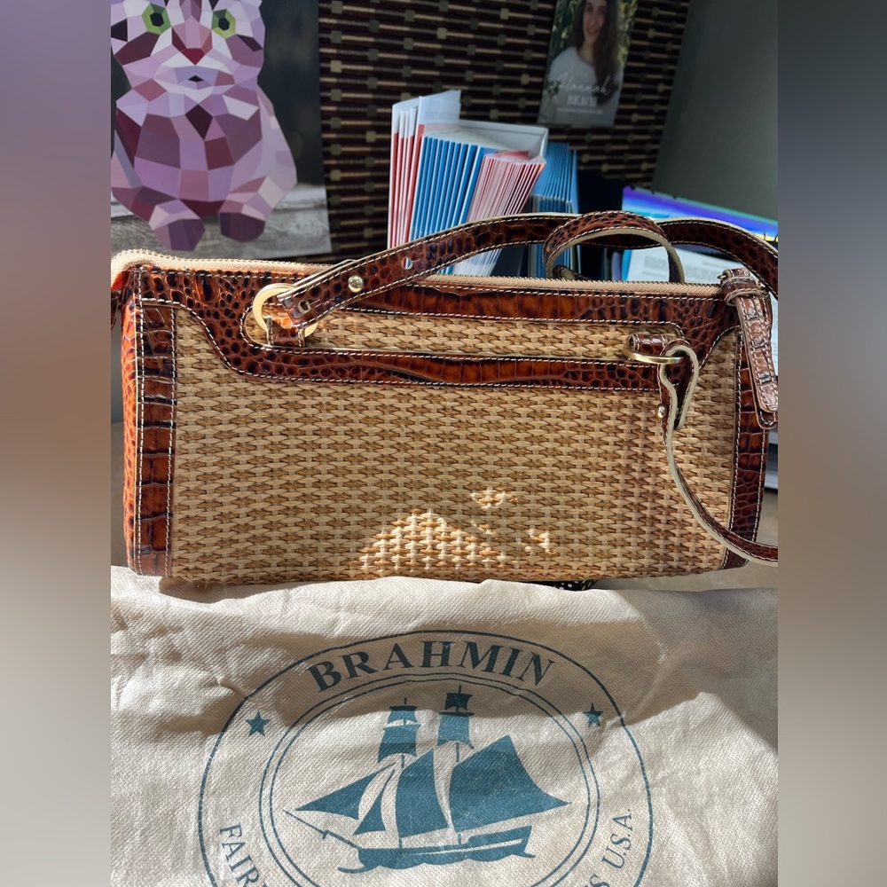 Brahmin Rare Authentic Vintage Croc Leather and Wicker with Dust Bag EUC
